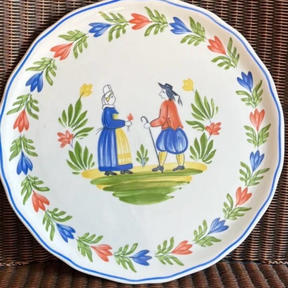 Longchamp Vintage French Faience 12 ½" Brittany Quimper Breton Peasant Platter